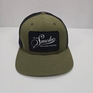Up In Smoke Welding Apparel Trucker Hat Olive Green Black Mesh‎ Richardson
